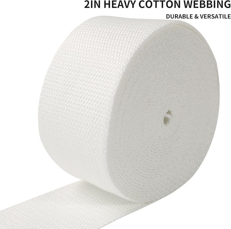 Evora 2 inch Cotton Webbing Braid Handles Bag Strap 15ft High Density Webbing Plain Weave Straps for Cloth Tote Bag, Pet Collars, DIY Projects, Crafts, Outdoor Accessories (White 529) - Image 2